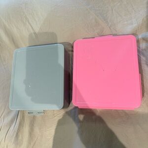 2 Pottery Barn Kids Square Bento Lunch Box in pink and grey